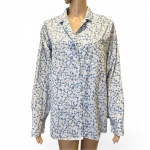 Poplin Pj Shirt Floral Blue Women's Top size L